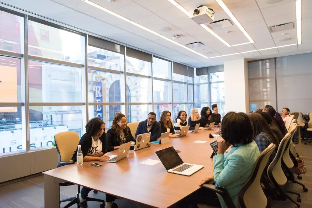 Meeting in an office boardroom